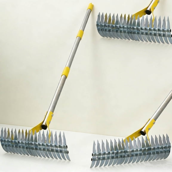 2-in-1 Thatch Rake for Lawn Stainless Steel Thatching Rake with Sharp Dethatching Blade Manual Dethatcher & Scarifier Tool for Dead Grass Removal, Soil Loosening Garden Yard Lawn Care