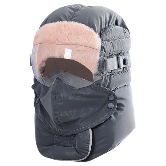 2-in-1 Thermal Fleece Full Face Hood Built-In Windproof Goggles Ski Cycling Cold Weather Winter Hat Balaclava