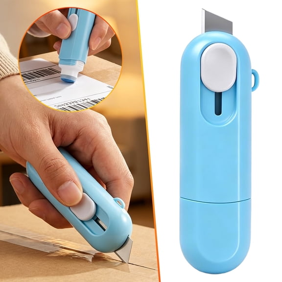 2-in-1 Thermal Paper Eraser Pen with Box Cutter, Privacy Protection Marker for Shipping Labels, Receipt Redacting Pen, Package Opening Tool, Blue 7ml 1 Pack