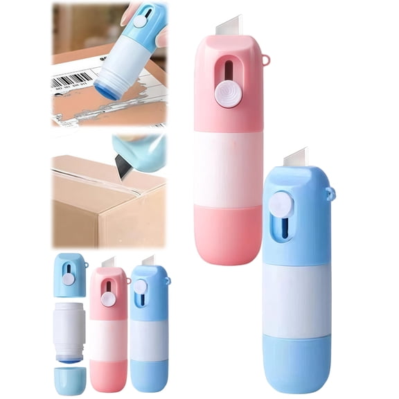 2-in-1 Thermal Paper Eraser Pen and Cutter, Label Correction Marker with Mini Box Cutter