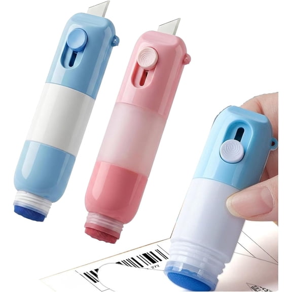 2-in-1 Thermal Paper Privacy Wipe Box Cutter, Label Correction Marker with Mini Box Cutter, Quick Thermal Paper Data Eraser Pen, Privacy Protection for Labels & Receipts (Blue+Pink)