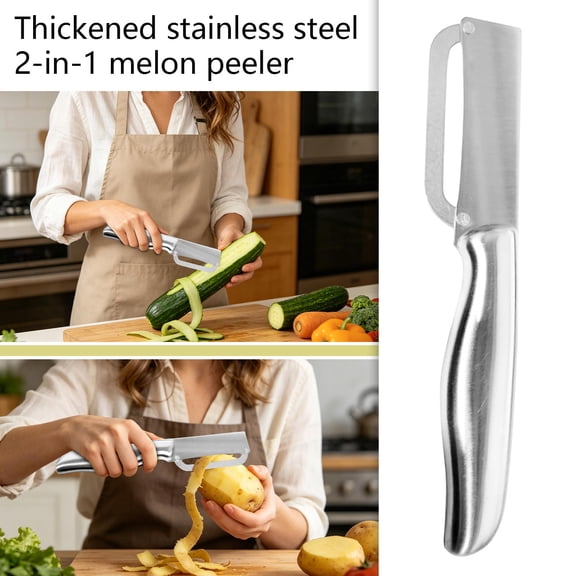 2-in-1 Thickened Stainless Steel Melon Peeler and Scraper,Professional Vegetable Skin Remover and Shredder tool for Home Kitchens and Fast Cooking Prep