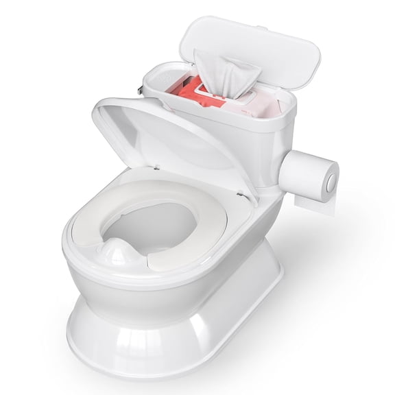 MY 2-in-1 Toddler Potty Training Toilet - Larger Potty Chair & Detachable Training Seat for Boys & Girls Ages 1-3 with Flushing Sound, Wipes Storage, Toilet Paper Holder