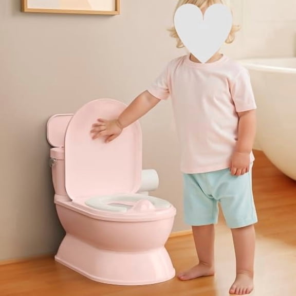 2-in-1 Toddler Potty Training Toilet - Larger Potty Chair & Detachable Training Seat for Boys & Girls Ages 1-3 with Flushing Sound, Wipes Storage, Toilet Paper Holder Pink