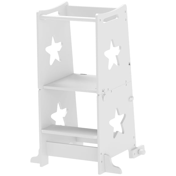 2-in-1 Toddler Standing Tower with Safety Rail for Kitchen, Bathroom, Sink, Counter, White