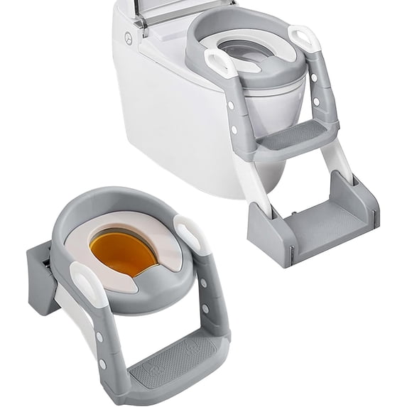 2 in 1 Toddler Toilet Seat & Step with Splash Guard & Ladder - Anti-Slip Pad Foldable Potty Seat for Kids Boys & Girls