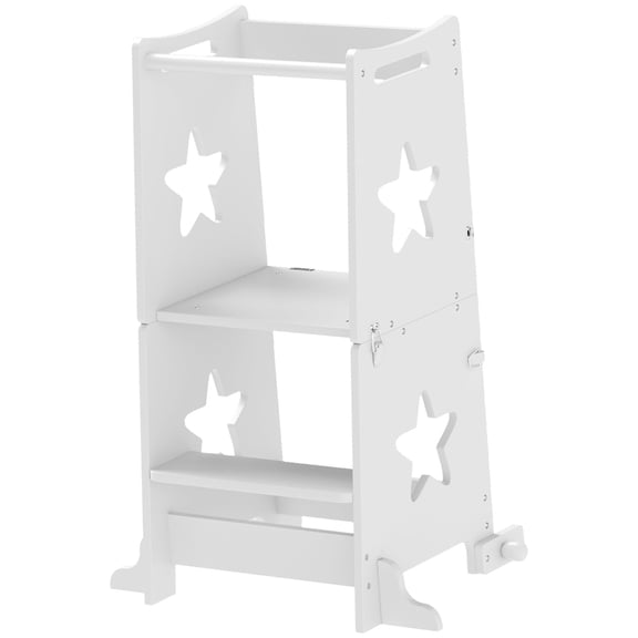 2 in 1 Toddler Tower with Safety Rail for Bathroom, Sink, Kitchen or Counter, White