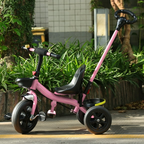 2-in-1 Toddler Tricycle for Ages 6+ Months Extended Push Handle Gift Trike for Toddler Kids Tricycle