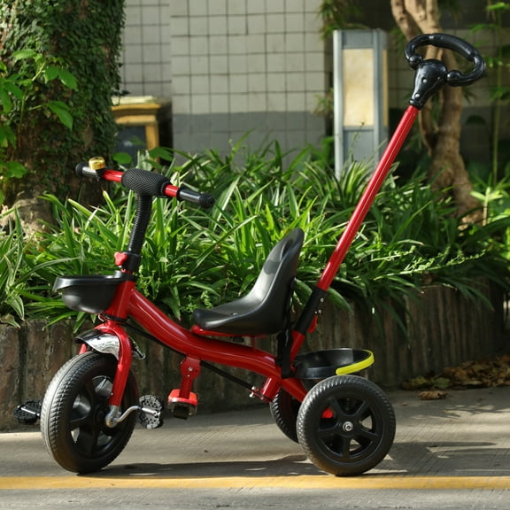 2-in-1 Toddler Tricycle for Ages 6+ Months Extended Push Handle Gift Trike for Toddler Kids Tricycle