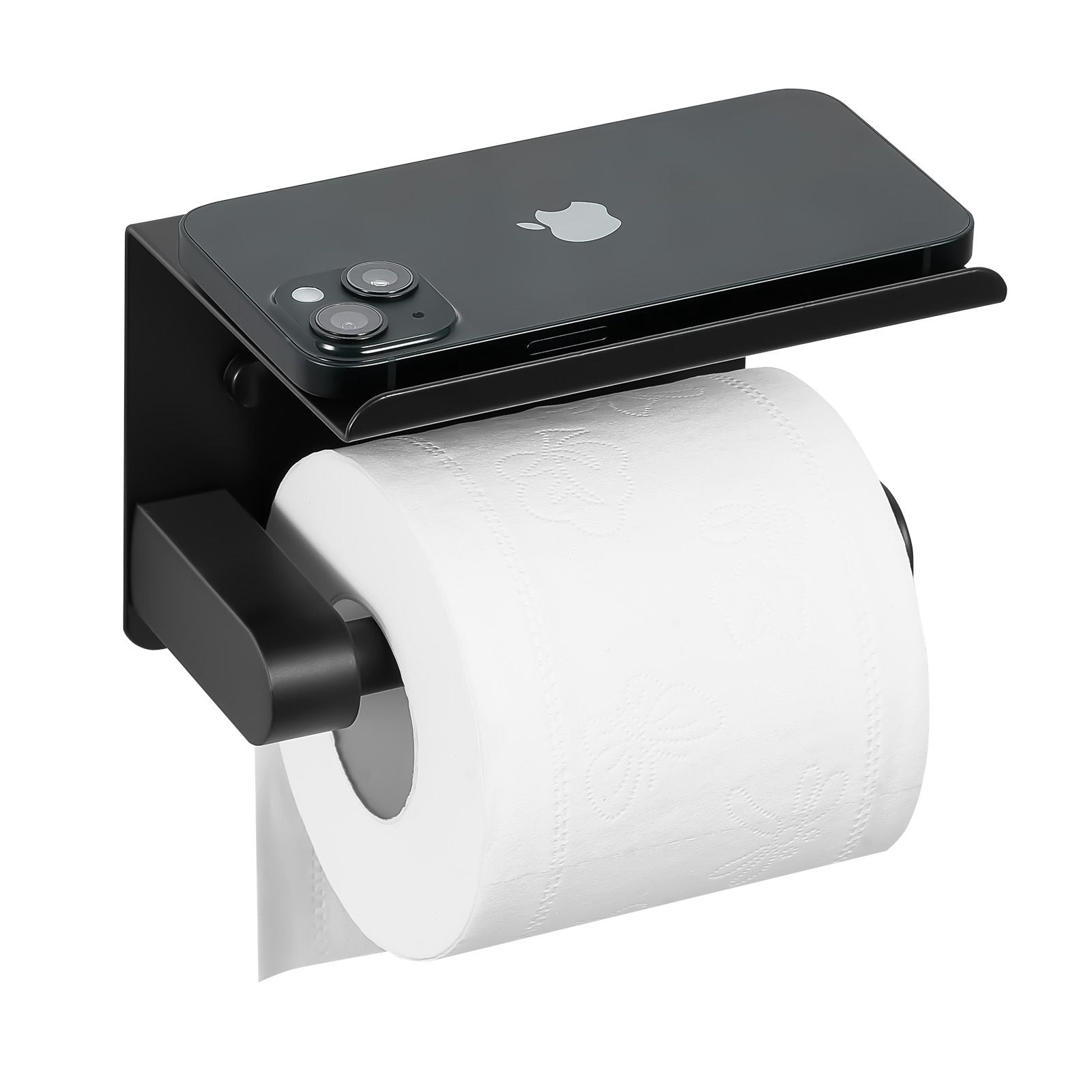 2-in-1 Toilet Paper Holder with Shelf, SUS304 Stainless Steel Wall Mount Tissue Roll Holder Fits Mega Rolls, Anti-Fall Design, Adhesive & Screw Two Installation Ways for Bathroom Kitchen
