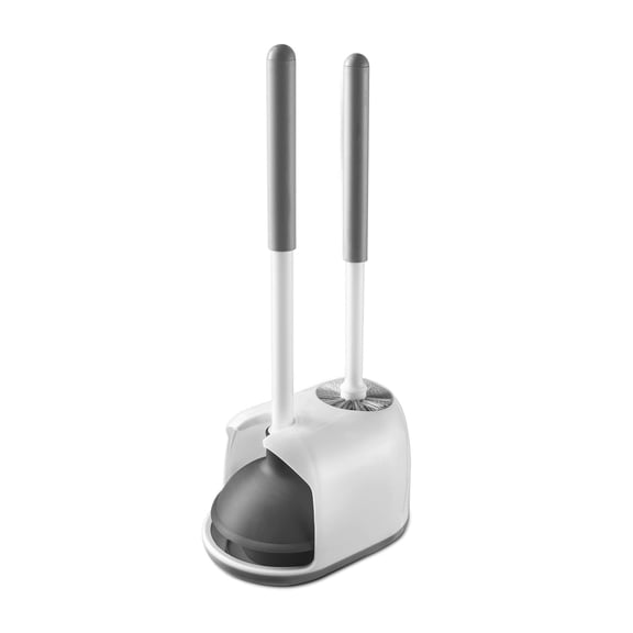 Toilet Plunger and Brush 2 in 1 Combo Set with Holder and Caddy Stand, Bathroom Cleaning Tools, Efficient Clog Removal and Deep Cleaning, Compact Space Saving Storage, White
