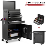 Tool Box on Wheels, 2-IN-1 5-Drawer Rolling Tool Chest Garage Organizer with Wheels Lockable, Metal Tool Cabinet W/Detachable Top Box, Black