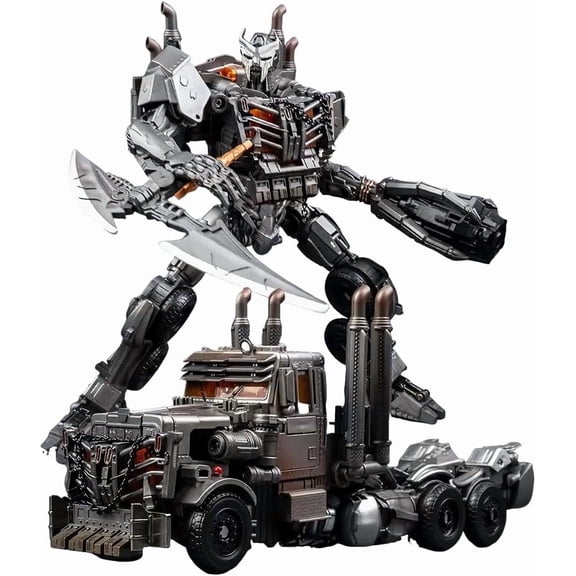 2in1 Transformable Heavy SemiTruck SciFi Mecha Action Figure, Poseable MetallicGray ABS Collectible Model with Display Attachments