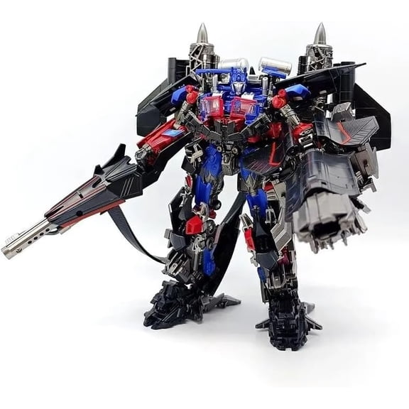 2-in-1 Transformable Heavy Truck Sci-Fi Mecha Action Figure, Poseable Red-Blue ABS Collectible Model with Multi Display Attachments