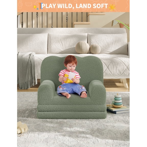 2-in-1 Transformable Kids Sofa Chair or Folding Bed in Ddoux Sherpa Fabric,Foldable & Lightweight, Cosy Seat for Children's Room, Playground, Birthday Gift