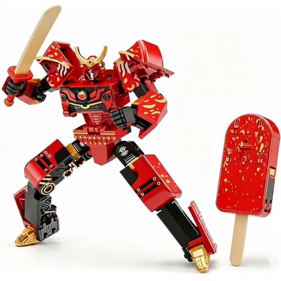 2in1 Transformable PopsicleStyle Samurai Robot Action Figure, Manual DIY Deformation Collectible Toy for Kids & Hobbyists, Red