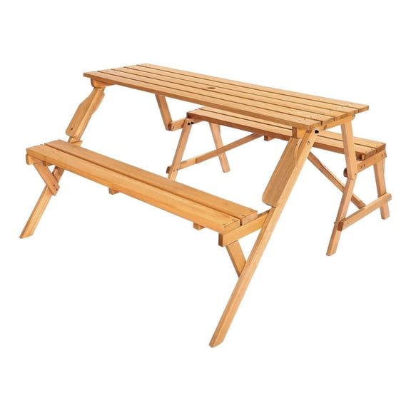 2-in-1 Transforming Interchangeable Picnic Table Wooden Table Bench Set Outdoor