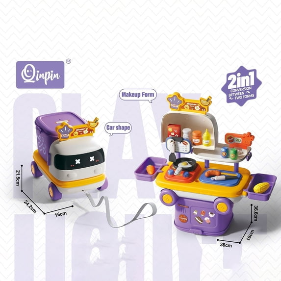 2-in-1 Transforming Pretend Play Pull-Along Cart for Kids, Convertible Role Play Toy with Storage, Top Christmas Birthday Holiday Gift, Educational Fine Motor Toy for Toddler Boys Girls Ages 3+