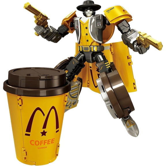 Transforming Robot Toy, Coffee Posable Joints Transformation Action Figure,Party Favors Gift for Kids & Adults