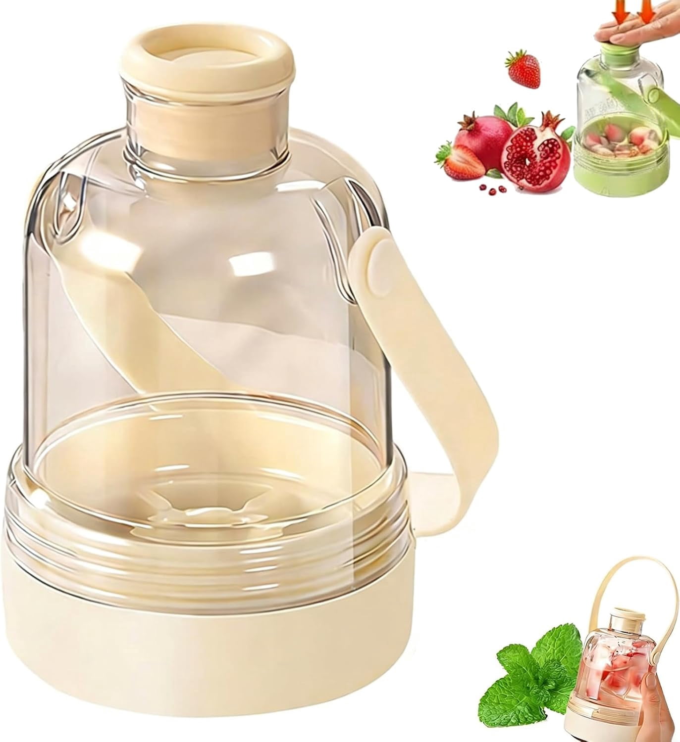 2-in-1 Transparent Water Bottle with Ice Tray, Easy-Release Silicone Cube Mold, Portable Press-Type Ice Maker for Freezer and Drinks