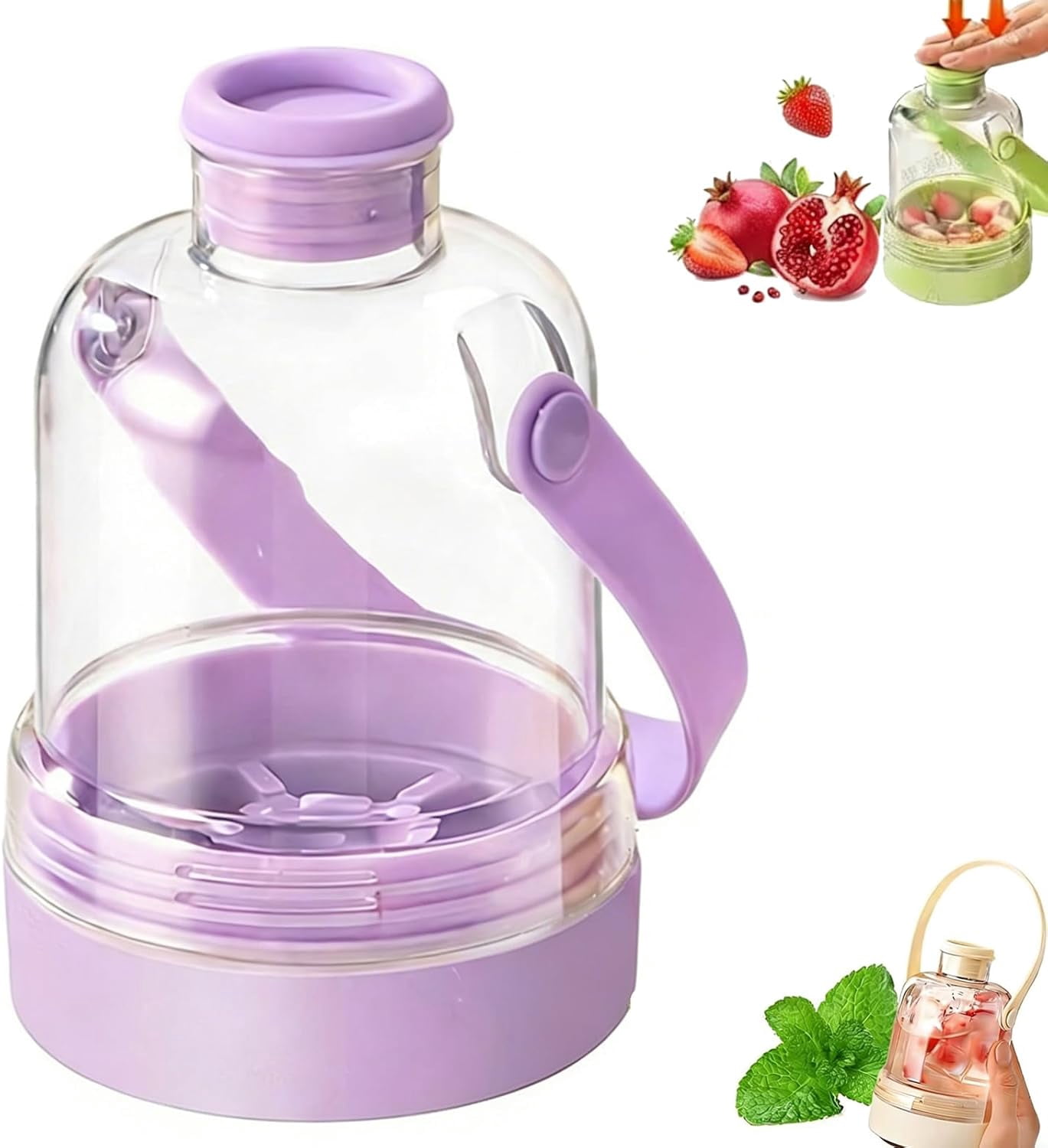 2-in-1 Transparent Water Bottle with Ice Tray, Easy-Release Silicone Cube Mold, Portable Press-Type Ice Maker for Freezer and Drinks