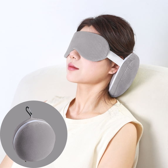 2-in-1 Travel Pillow with Eye Mask - Memory Foam U-Shaped Neck Support & Light Blocking for Airplane/Car/Office, Portable 12x6 Inch (Gray)