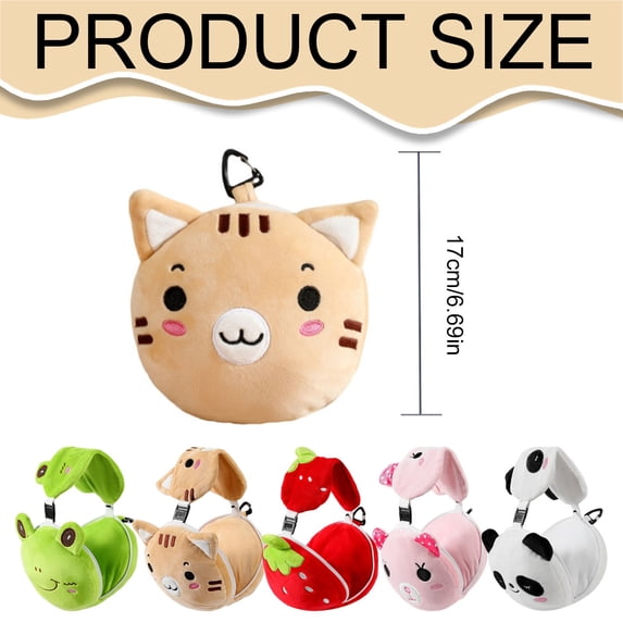 2-in-1 Travel Pillow with Eye Mask Set, Soft Plush Folding Neck Pillow, Cute Animal Design Lightweight Portable Nap Pillow for Airplane Car and Rest