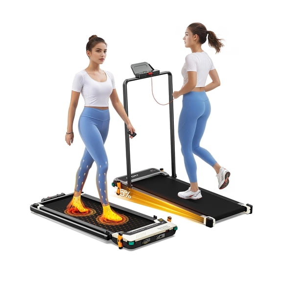 2 in 1 Treadmill with Foot Massage, 5% Incline, 2.5HP Motor, 330lbs Capacity, Adjustable Speed (0.6-4.0 MPH), LED Display w/Handle