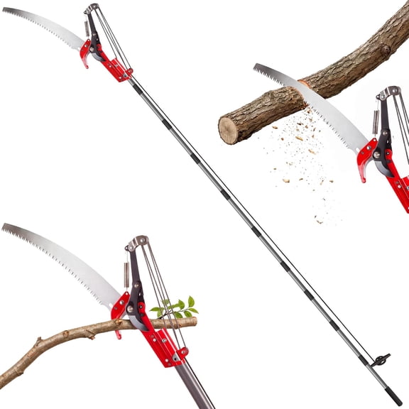 2-in-1 Tree Pruner with Saw and Pruning Scissors Quadruple Pulley System for High Branch Trimming for Yard Garden Orchard Tree Trimming