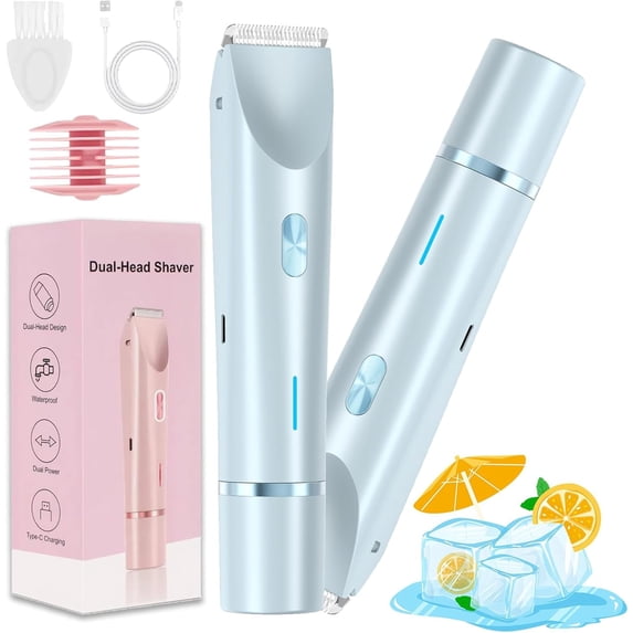 2 in 1 Trimmer for Women, Dual Head Shaver Women, 2 in 1 Wet & Dry Waterproof Electric Trimmer for Face, Body & Intimate Areas (Blue)