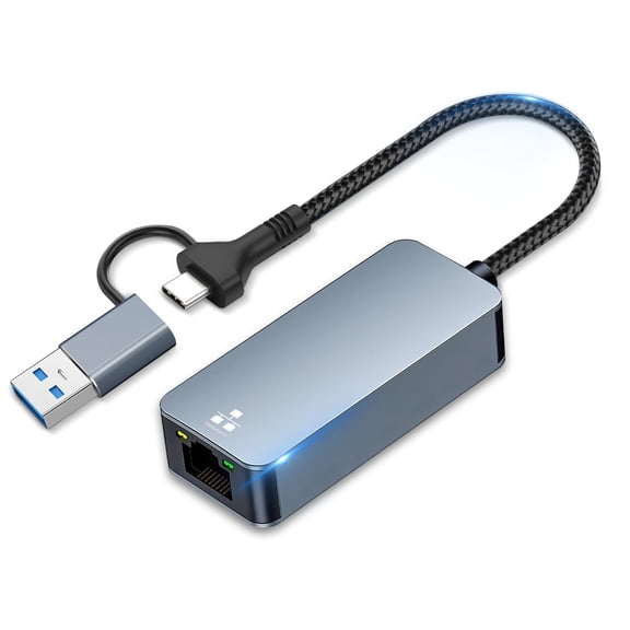 2-in-1 USB C to Ethernet Adapter 2.5Gbps,USB C to RJ45 Ethernet Adapter | USB C and USB A 3.0 Port,2500Mbps Gigabit Wired Internet for MacBook Pro/Air,iPad Pro,iPhone 15/16 Pro Max,Windows/MacOS