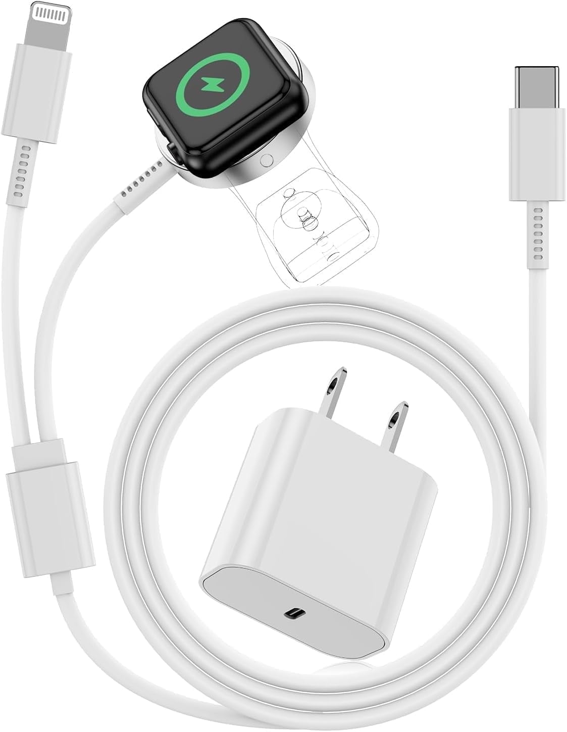 2-in-1 USB C Fast Compatible for iPhone Watch Charger 6FT Magnetic Charging Cable with 15W Charger Block Compatible with Apple i Watch SE/9/8/7/6/5/4/3/2/1\u0026iPhone 14 Case