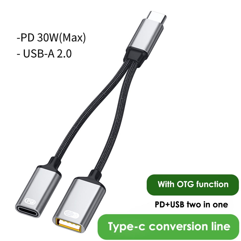 2 in 1 USB C OTG Cable Adapter TypeC Male to USBC Female 30W PD Fast Charging with USB Female