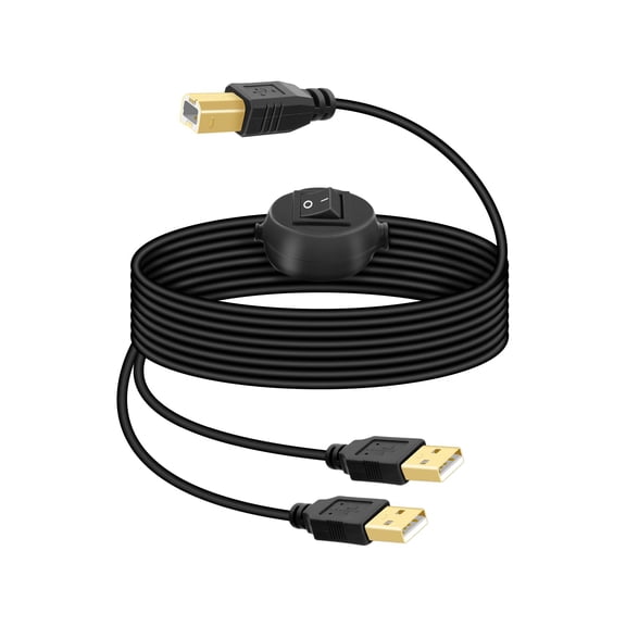 2 in 1 USB Printer Cable Splitter, USB A Male to USB B Male Printer Cable with Toggle Switch for 2 Computers, Share Scanner Printer(4.5M/14.7FT)