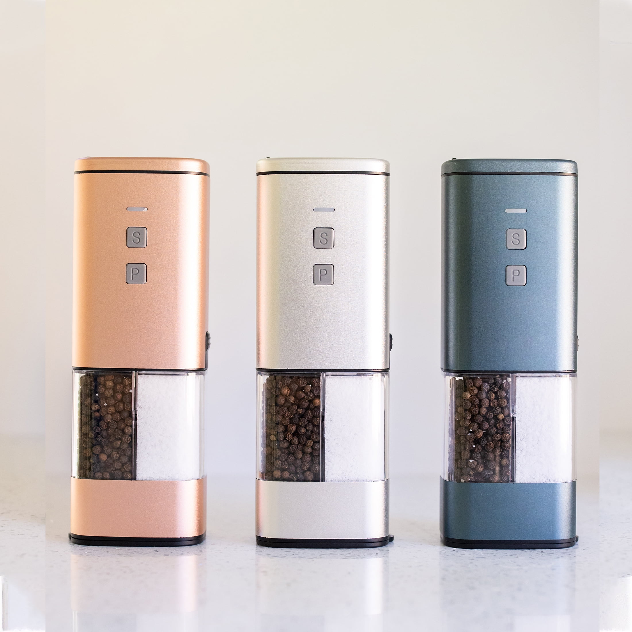 2-in-1 USB Rechargeable Salt and Pepper Grinder –  (Pack of 3) Electric Grinder Set with Adjustable Coarseness, LED Light, and One-Handed Operation – Premium Kitchen Tool for Cooking, Dining