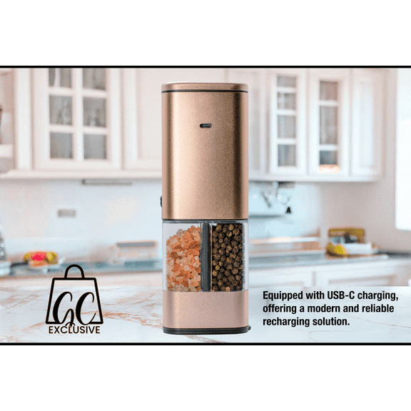 2-in-1 USB Rechargeable Salt and Pepper Grinder – Single Pack Electric Grinder with Adjustable Coarseness, LED Light, and One-Handed Operation – Neutral Color – Peachy Beige