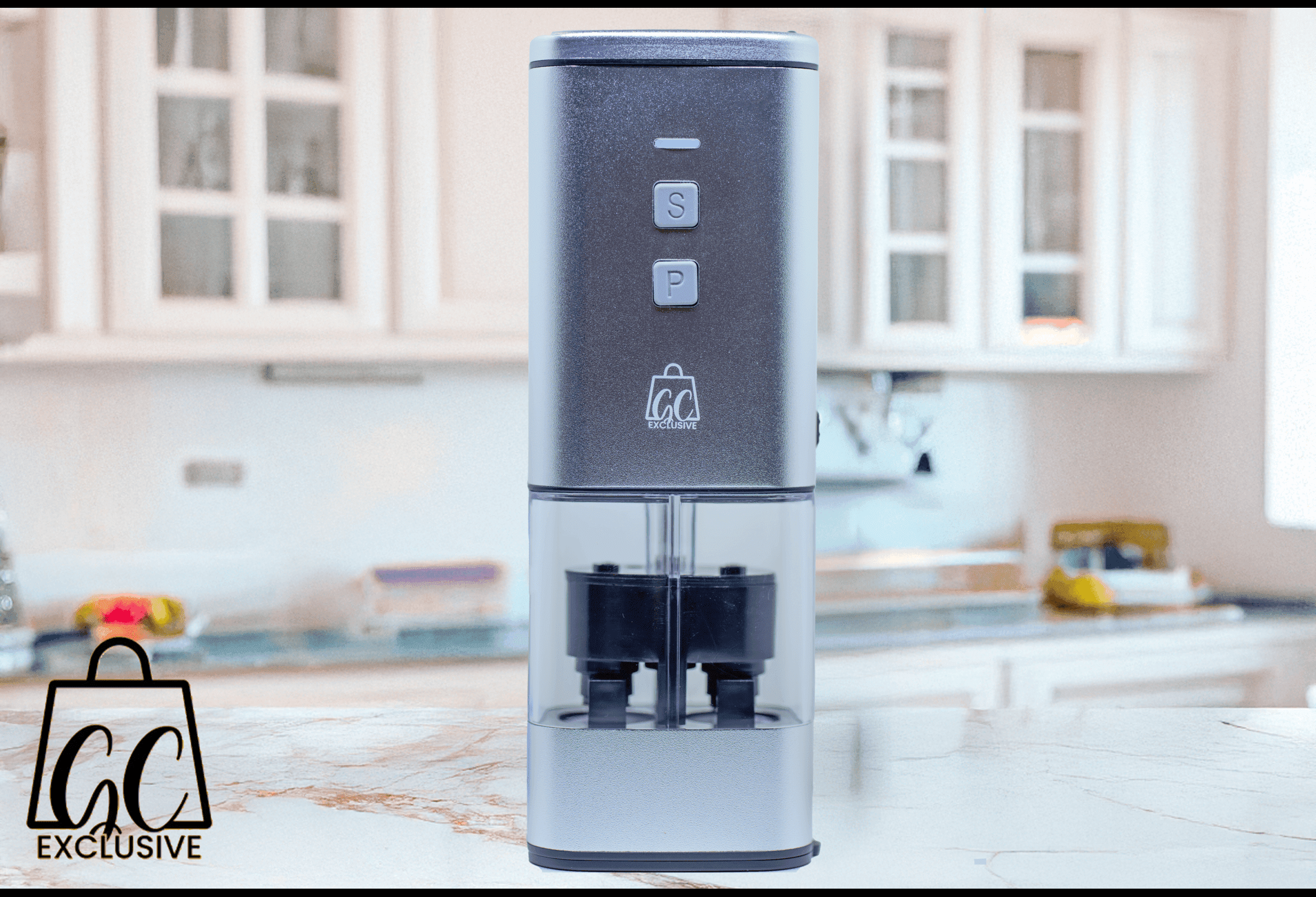 2-in-1 USB Rechargeable Salt and Pepper Grinder – Single Pack Electric Grinder with Adjustable Coarseness, LED Light, and One-Handed Operation – Neutral Color – Premium Kitchen Tool (Warm Gray)