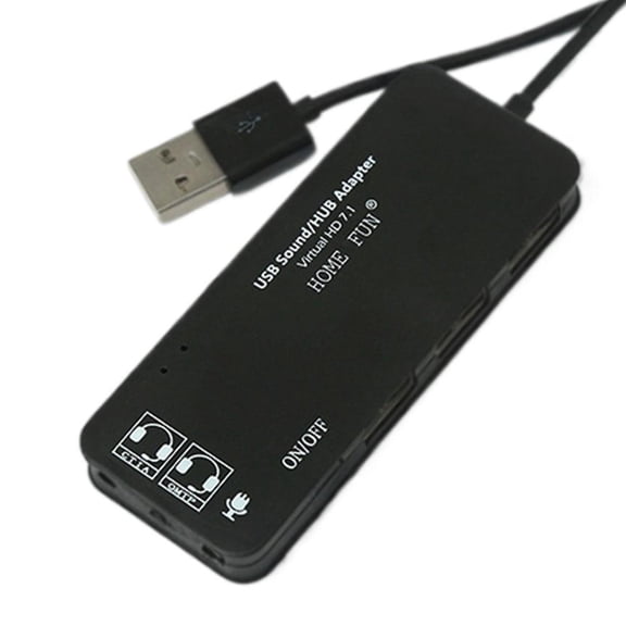 2-in-1 USB Sound Card and 3-Port Hub 7.1 Channel Audio with Mic Support, Plug and Play USB 2.0 Hub for Headset Keyboard Mouse Printer on Windows Laptop Desktop PC
