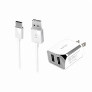 2-in-1 USB Type-C Chargers Bundle for Meizu Pro 7 Plus, Pro 7, Nokia 8, Sharp Aquos S2 White - 2.1Ah Travel Charger Adapter Dual Port + USB Charging Cable