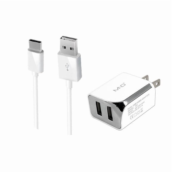 2-in-1 USB Type C Chargers Bundle for Sony Xperia XA2 Plus, XZ2 Premium, XZ2, XZ2 Compact, XA1 Plus, XZ1 Compact, XZ1, L1 (White) - 2.1Ah Travel Charger Adapter (Dual Port) + USB Charging Cable