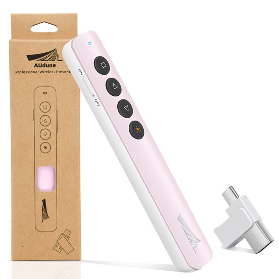 2-in-1 USB Type C Presentation Clicker with Laser Pointer, Wireless Presenter for PowerPoint Presentations PPT Clicker, 2.4GHz Presenter Remote Slider Advanced Device with Bright Red Laser Pointer