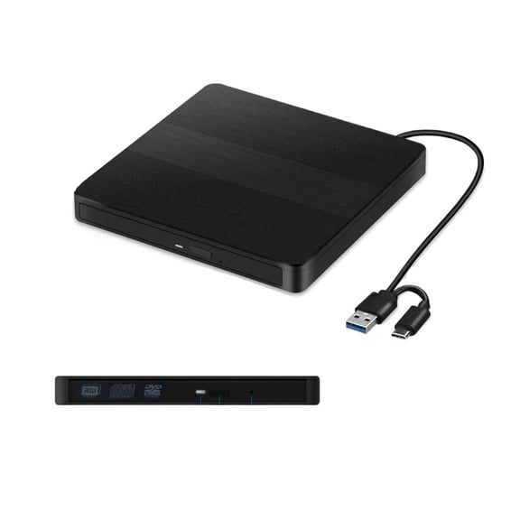 2-in-1 USB3.0 Type-C Slim External DVD RW CD Burner Writer Reader Player Optical Drive - Silent & Shockproof Tech