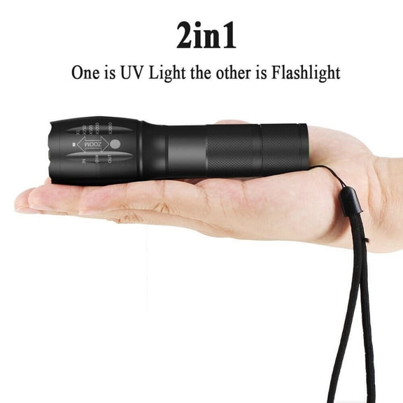 2 in 1 UV White Light Zoomable LED Flashlight Currency Invoice Detection Lamp