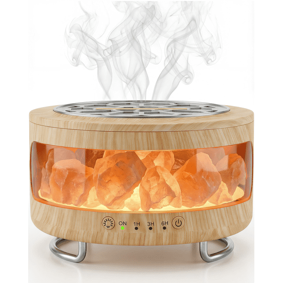 2-in-1 Ultrasonic Essential Oil Diffuser, Cool Mist Humidifiers & Himalayan Salt Lamp, Aromatherapy Diffuser Portable Mini Humidifier for Bedroom / Plants / Travel / Desk 