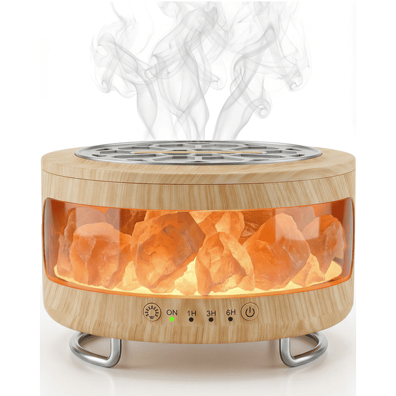 2-in-1 Ultrasonic Essential Oil Diffuser, Cool Mist Humidifiers & Himalayan Salt Lamp, Aromatherapy Diffuser Portable Mini Humidifier for Bedroom / Plants / Travel / Desk 