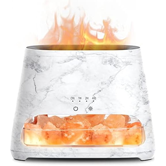 2-in-1 Ultrasonic Essential Oil Diffuser & Himalayan Salt Lamp, Aromatherapy Diffuser Cool Mist Humidifier with 3 Brightness, Salt Therapy Lamp, 100% Pure Himalayan Salt Rock, 150ml (Marble)