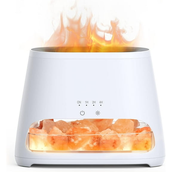 2-in-1 Ultrasonic Essential Oil Diffuser & Himalayan Salt Lamp, Aromatherapy Diffuser Cool Mist Humidifier with Auto Off Function, 100% Pure Himalayan Pink Salt Rock, 150ml (Wooden Grain)