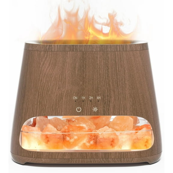2-in-1 Ultrasonic Essential Oil Diffuser & Himalayan Salt Lamp, Aromatherapy Diffuser Cool Mist Humidifier with Auto Off Function, 100% Pure Himalayan Pink Salt Rock, 150ml (Wooden Grain)