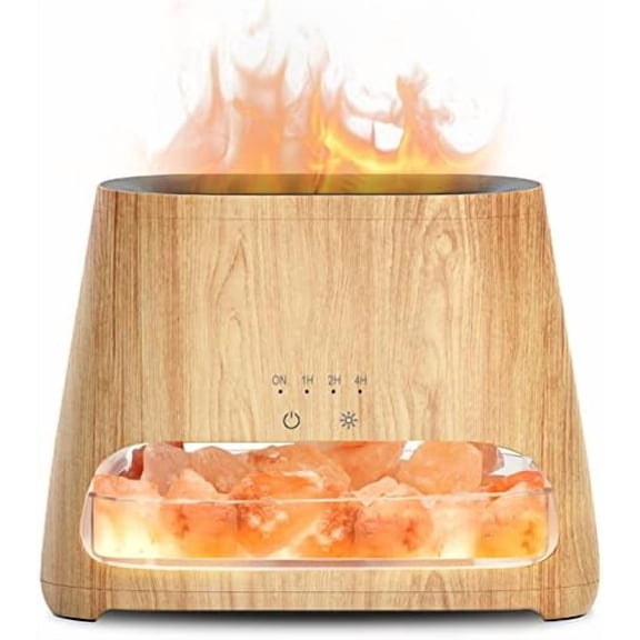 2-in-1 Ultrasonic Essential Oil Diffuser & Himalayan Salt Lamp, Aromatherapy Diffuser Cool Mist Humidifier with Auto Off Function, 100% Pure Himalayan Pink Salt Rock, 150ml (Wooden Grain)