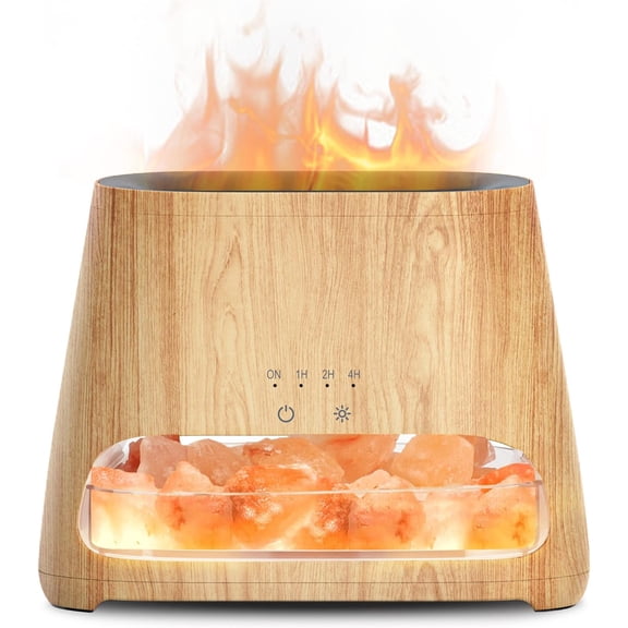 2-in-1 Ultrasonic Essential Oil & Himalayan Salt Lamp, Aromatherapy Cool Mist Humidifier with Auto Off Function, 100% Pure Himalayan Pink Salt Rock, 150ml (Wooden Grain)